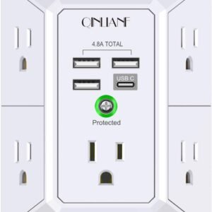 Wall Charger, Surge Protector, QINLIANF 5 Outlet Extender